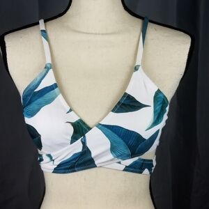 Tropical Leaf Print Bikini Top, Size M